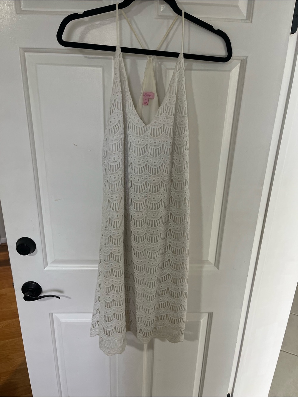 Lilly Pulitzer White Crochet Slip Dress with Scalloped Overlay